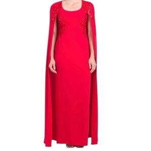 MARCHESA NOTTE cape gown with sequins and embroidery